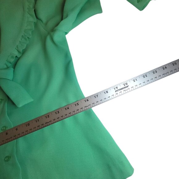 Deha Of Sweden Vtg 70s Green Ruffle Collar Blouse SZ 38 Bow Tie Button Front - Picture 15 of 16